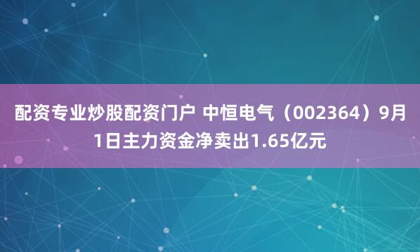配资专业炒股配资门户 中恒电气（002364）9月1日主力资金净卖出1.65亿元
